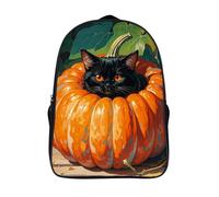 FodPand 18L Retro Black Cat Pumpkin Laptop Backpack Adults 16" Lightweight Carry on Backpack for Travel Flight Waterproof Casual Daypack Work Bussiness Computer Bag for Office Commute Outdoor Sports