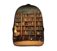 FodPand 18L Retro Bookshelf Laptop Backpack Adults 16" Lightweight Carry on Backpack for Travel Flight Waterproof Casual Daypack Work Bussiness Computer Bag for Office Commute Outdoor Sports