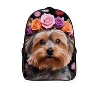 FodPand 18L Yorkie Floral Laptop Backpack Adults 16" Lightweight Carry on Backpack for Travel Flight Waterproof Casual Daypack Work Bussiness Computer Bag for Office Commute Outdoor Sports