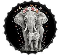 FodPand 1PCS Cute Elephant Tin Sign - 11.8 Inch Metal Bottle Cap Wall Art Vintage Beer Decor for Man Cave, Bar, Kitchen & Office, Ready to Hang Round Metal Sign
