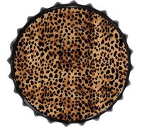 FodPand 1PCS Leopard Patterned Wallpaper Tin Sign - 11.8 Inch Metal Bottle Cap Wall Art Vintage Beer Decor for Man Cave, Bar, Kitchen & Office, Ready to Hang Round Metal Sign
