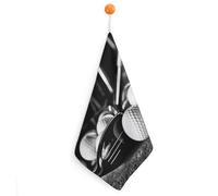 FodPand 1PCS Microfiber Hand Towels, 11x11 Inch Quick Drying & Highly Absorbent Black and White Golf Kitchen Towel with Hanging Loop, Lint Free Dish Towels for Bathroom & Kitchen