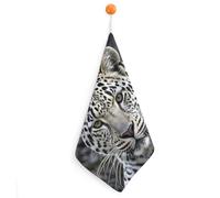 FodPand 1PCS Microfiber Hand Towels, 11x11 Inch Quick Drying & Highly Absorbent Black and White Leopard Face Kitchen Towel with Hanging Loop, Lint Free Dish Towels for Bathroom & Kitchen