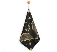 FodPand 1PCS Microfiber Hand Towels, 11x11 Inch Quick Drying & Highly Absorbent Black Gloden Bat Kitchen Towel with Hanging Loop, Lint Free Dish Towels for Bathroom & Kitchen