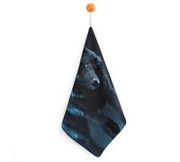 FodPand 1PCS Microfiber Hand Towels, 11x11 Inch Quick Drying & Highly Absorbent Cool Cyan Black Wolf Kitchen Towel with Hanging Loop, Lint Free Dish Towels for Bathroom & Kitchen