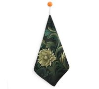FodPand 1PCS Microfiber Hand Towels, 11x11 Inch Quick Drying & Highly Absorbent Dark Green and Green Style Kitchen Towel with Hanging Loop, Lint Free Dish Towels for Bathroom & Kitchen