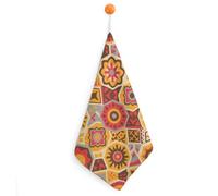 FodPand 1PCS Microfiber Hand Towels, 11x11 Inch Quick Drying & Highly Absorbent Geometric Pattern Kitchen Towel with Hanging Loop, Lint Free Dish Towels for Bathroom & Kitchen