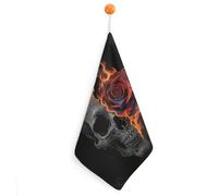 FodPand 1PCS Microfiber Hand Towels, 11x11 Inch Quick Drying & Highly Absorbent Gothic Skull and Black Rose Kitchen Towel with Hanging Loop, Lint Free Dish Towels for Bathroom & Kitchen