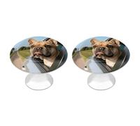FodPand 2-Pack 1.1" Round Cabinet Knobs Stainless Steel Drawer Knobs with 2 Screws, Puppy Dog Boston Terrier Cabinet Handles for Drawers, Dresser, Kitchen Hardware | Easy Install