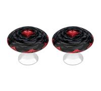 FodPand 2-Pack Cabinet Handles - Black Mandala Heart 1.1 Inch Round Stainless Steel Cabinet Pulls, Knobs Pulls with Screws, Silver Hardware for Kitchen Cabinets, Furniture Doors, & Dressers