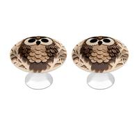 FodPand 2-Pack Cabinet Handles - Coffee Bean Owl Print 1.1 Inch Round Stainless Steel Cabinet Pulls, Knobs Pulls with Screws, Silver Hardware for Kitchen Cabinets, Furniture Doors, & Dressers