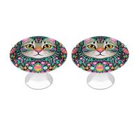 FodPand 2-Pack Cabinet Handles - Exotic Cat Pattern 1.1 Inch Round Stainless Steel Cabinet Pulls, Knobs Pulls with Screws, Silver Hardware for Kitchen Cabinets, Furniture Doors, & Dressers