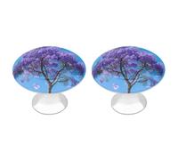 FodPand 2-Pack Cabinet Handles - Jacaranda Flower 1.1 Inch Round Stainless Steel Cabinet Pulls, Knobs Pulls with Screws, Silver Hardware for Kitchen Cabinets, Furniture Doors, & Dressers