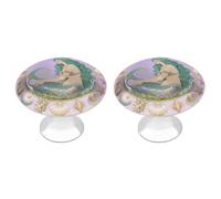 FodPand 2-Pack Cabinet Handles - Mermaid in Shell Mandala 1.1 Inch Round Stainless Steel Cabinet Pulls, Knobs Pulls with Screws, Silver Hardware for Kitchen Cabinets, Furniture Doors, & Dressers