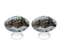 FodPand 2-Pack Cabinet Handles - Old Engine Train 1.1 Inch Round Stainless Steel Cabinet Pulls, Knobs Pulls with Screws, Silver Hardware for Kitchen Cabinets, Furniture Doors, & Dressers