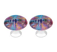 FodPand 2-Pack Cabinet Handles - Paris Cafe Neon Night 1.1 Inch Round Stainless Steel Cabinet Pulls, Knobs Pulls with Screws, Silver Hardware for Kitchen Cabinets, Furniture Doors, & Dressers