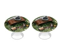 FodPand 2-Pack Cabinet Handles - Vintage Leather Camera 1.1 Inch Round Stainless Steel Cabinet Pulls, Knobs Pulls with Screws, Silver Hardware for Kitchen Cabinets, Furniture Doors, & Dressers