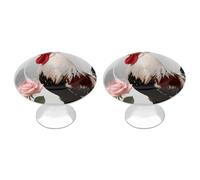 FodPand 2 Pack Cabinet Knobs 1.1 Inch Single Hole Drawer Pulls Handles Decorative Rooster Pink Rose Furniture Knobs for Dresser Kitchen Bathroom Cupboard Wardrobe Vanity Closet Door Hardware