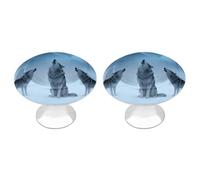 FodPand 2 Pack Cabinet Knobs 1.1 Inch Single Hole Drawer Pulls Handles Decorative Wolves Howl in Snowy Furniture Knobs for Dresser Kitchen Bathroom Cupboard Wardrobe Vanity Closet Door Hardware