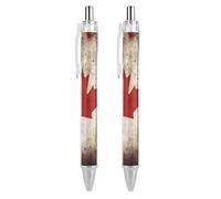 FodPand 2 PCS Refillable Black Retro Canada Flag Ballpoint Pens 0.5mm Fine Point Smooth Writing Quick-Dry Liquid Ink Comfort Grip Retractable & Pocket-Sized for Journaling Notetaking Sketching