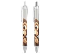 FodPand 2 PCS Refillable Black The Silent Monkey Ballpoint Pens 0.5mm Fine Point Smooth Writing Quick-Dry Liquid Ink Comfort Grip Retractable & Pocket-Sized for Journaling Notetaking Sketching