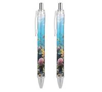 FodPand 2 PCS Refillable Black Various Fish Coral Reefs Ballpoint Pens 0.5mm Fine Point Smooth Writing Quick-Dry Liquid Ink Comfort Grip Retractable & Pocket-Sized for Journaling Notetaking Sketching