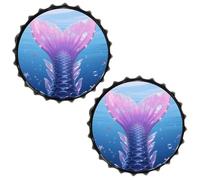 FodPand 2PCS Mermaid Tail Tin Sign - 11.8 Inch Metal Bottle Cap Wall Art Vintage Beer Decor for Man Cave, Bar, Kitchen & Office, Ready to Hang Round Metal Sign