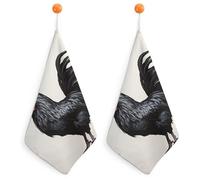 FodPand 2PCS Microfiber Hand Towels, 11x11 Inch Quick Drying & Highly Absorbent Black Rooster Kitchen Towel with Hanging Loop, Lint Free Dish Towels for Bathroom & Kitchen
