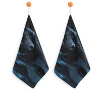 FodPand 2PCS Microfiber Hand Towels, 11x11 Inch Quick Drying & Highly Absorbent Cool Cyan Black Wolf Kitchen Towel with Hanging Loop, Lint Free Dish Towels for Bathroom & Kitchen