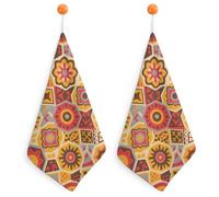 FodPand 2PCS Microfiber Hand Towels, 11x11 Inch Quick Drying & Highly Absorbent Geometric Pattern Kitchen Towel with Hanging Loop, Lint Free Dish Towels for Bathroom & Kitchen