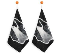 FodPand 2PCS Microfiber Hand Towels, 11x11 Inch Quick Drying & Highly Absorbent Ghost Kitchen Towel with Hanging Loop, Lint Free Dish Towels for Bathroom & Kitchen