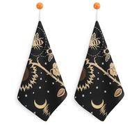FodPand 2PCS Microfiber Hand Towels, 11x11 Inch Quick Drying & Highly Absorbent Yellow Sunflower Bumble Bee Black Fall Kitchen Towel with Hanging Loop, Lint Free Dish Towels for Bathroom & Kitchen