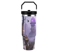 FodPand 30oz Tumbler with Handle And Straw Gothic Fog Forest Insulated Stainless Steel Christmas Travel Mug Leak Proof Vacuum Coffee Cup for Office & Car, Merry Christmas Gift