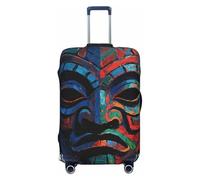 FodPand 3D Colorful Tiki Mask Pattern Travel Luggage Cover Elastic Suitcase Cover Protector Anti-Scratch Luggage Protector Universal Washable Travel Sleeve Baggage Case Fits 18-32 Inch Suitcase, Black