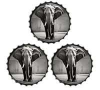 FodPand 3PCS Black And White Elephant Tin Sign - 11.8 Inch Metal Bottle Cap Wall Art Vintage Beer Decor for Man Cave, Bar, Kitchen & Office, Ready to Hang Round Metal Sign