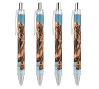 FodPand 4 PCS Refillable Black Dachshund Weiner Pet Dog Ballpoint Pens 0.5mm Fine Point Smooth Writing Quick-Dry Liquid Ink Comfort Grip Retractable & Pocket-Sized for Journaling Notetaking Sketching