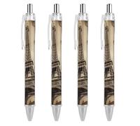 FodPand 4 PCS Refillable Black Paris Eiffel Tower Ballpoint Pens 0.5mm Fine Point Smooth Writing Quick-Dry Liquid Ink Comfort Grip Retractable & Pocket-Sized for Journaling Notetaking Sketching