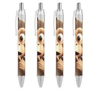 FodPand 4 PCS Retractable Liquid Ink Silent Monkey Rollerball Pens 0.5mm Fine Point Smooth Writing Gel Pens with Ergonomic Comfort Grip Quick-Dry Smudge-Free Black Ink Refillable Office Writing Pen