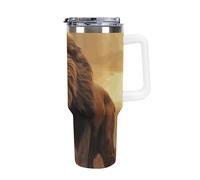 FodPand 40 Oz Coffee Angry Roaring Lion Tumbler with Lids And Straws Leakproof Thermal Cup Double Vacuum Insulated Stainless Steel Sport Water Bottle Cup Travel Mug for Hot Cold Drinks- White Handle