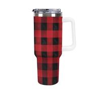 FodPand 40 Oz Coffee Buffalo Plaid Tumbler with Lids And Straws Leakproof Thermal Cup Double Vacuum Insulated Stainless Steel Sport Water Bottle Cup Travel Mug for Hot Cold Drinks- White Handle