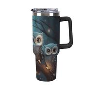 FodPand 40 Oz Coffee Owl on Tree Tumbler with Lids And Straws Leakproof Thermal Cup Double Vacuum Insulated Stainless Steel Sport Water Bottle Cup Travel Mug for Hot Cold Drinks- Black Handle