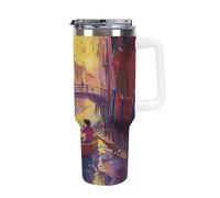 FodPand 40 Oz Coffee Take A Raft Tumbler with Lids And Straws Leakproof Thermal Cup Double Vacuum Insulated Stainless Steel Sport Water Bottle Cup Travel Mug for Hot Cold Drinks- White Handle