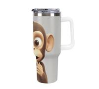 FodPand 40 Oz Coffee The Silent Monkey Tumbler with Lids And Straws Leakproof Thermal Cup Double Vacuum Insulated Stainless Steel Sport Water Bottle Cup Travel Mug for Hot Cold Drinks- White Handle