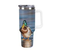 FodPand 40 Oz Coffee Two Mallard Ducks Tumbler with Lids And Straws Leakproof Thermal Cup Double Vacuum Insulated Stainless Steel Sport Water Bottle Cup Travel Mug for Hot Cold Drinks- White Handle