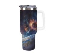 FodPand 40 Oz Coffee Universe Galaxy Tumbler with Lids And Straws Leakproof Thermal Cup Double Vacuum Insulated Stainless Steel Sport Water Bottle Cup Travel Mug for Hot Cold Drinks- White Handle