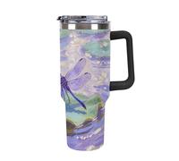 FodPand 40 Oz Tumbler with Handle And Straw - Water Lily Dragonfly Insulated Stainless Steel Water Bottle, Leak-Proof Double Wall Vacuum Thermal Cup, Car Cup Holder Friendly, BPA-Free Travel Mug