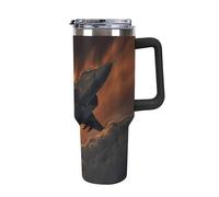 FodPand 40oz Stainless Steel A Fighter Jet Tumbler with Handle And Straw Double Wall Vacuum Insulated Travel Mug Bpa-Free Leak-Proof Water Bottle Cup Holder Friendly for Home Office Gym