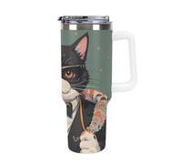 FodPand 40oz Stainless Steel Cool Rich Gangster Boss Cat Tumbler with Handle And Straw Double Wall Vacuum Insulated Travel Mug Bpa-Free Leak-Proof Water Bottle Cup Holder Friendly for Home Office Gym