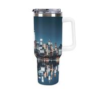 FodPand 40oz Stainless Steel New York City Night View Tumbler with Handle And Straw Double Wall Vacuum Insulated Travel Mug Bpa-Free Leak-Proof Water Bottle Cup Holder Friendly for Home Office Gym