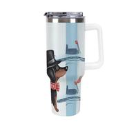 FodPand 40oz Stainless Steel Parisian Dachshund Tumbler with Handle And Straw Double Wall Vacuum Insulated Travel Mug Bpa-Free Leak-Proof Water Bottle Cup Holder Friendly for Home Office Gym